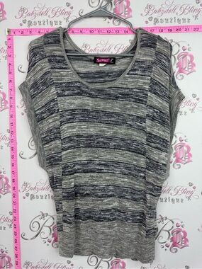 Say What? Gray and Black Striped Short Sleeve Knit Top
